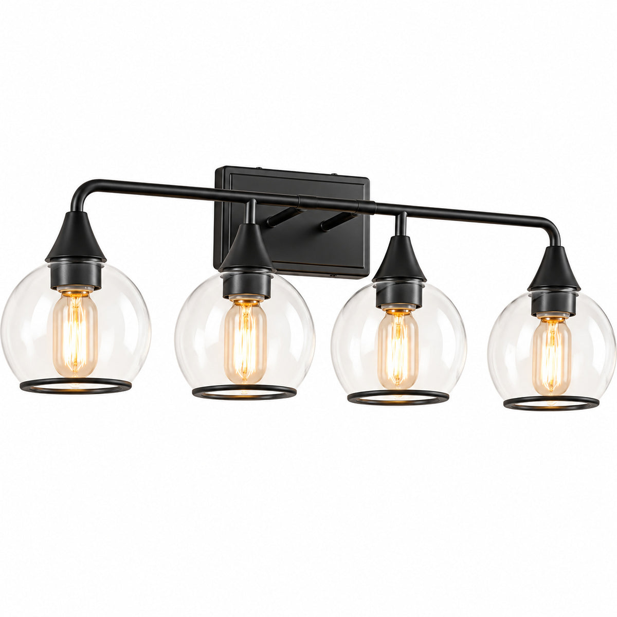 TinHon 31 in Modern 4 Light Black Bathroom Vanity Light Fixture Wall Sconce with Clear Glass Shades for Mirror Bedroom Hallway