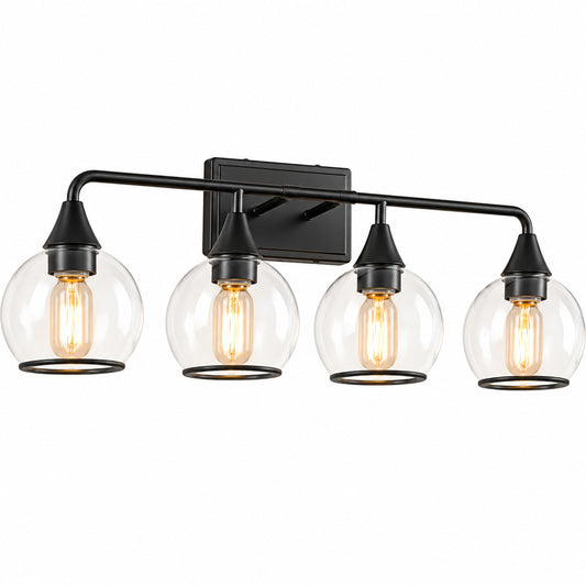 TinHon 31 in Modern 4 Light Black Bathroom Vanity Light Fixture Wall Sconce with Clear Glass Shades for Mirror Bedroom Hallway