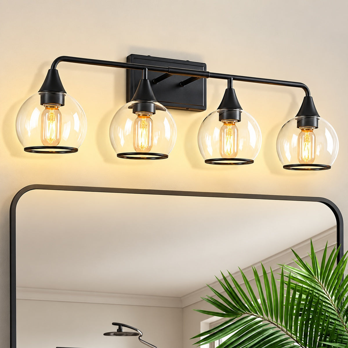 TinHon 31 in Modern 4 Light Black Bathroom Vanity Light Fixture Wall Sconce with Clear Glass Shades for Mirror Bedroom Hallway