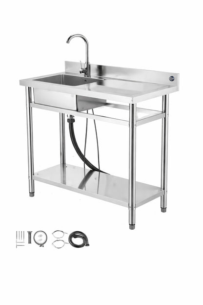 Skyshalo 16 9 In Commercial Sink Stainless Steel Utility Single Bowl 1 Compartment Right Basin 39 4 X 19 7 X 37 In For Garage