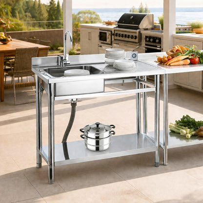 Skyshalo 16 9 In Commercial Sink Stainless Steel Utility Single Bowl 1 Compartment Right Basin 39 4 X 19 7 X 37 In For Garage