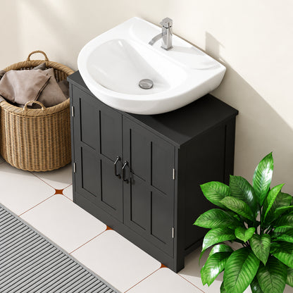 Kleankin Pedestal Sink Storage Cabinet Under Sink Cabinet with 2 Doors and Adjustable Shelf Bathroom Vanity 834 574V80BK