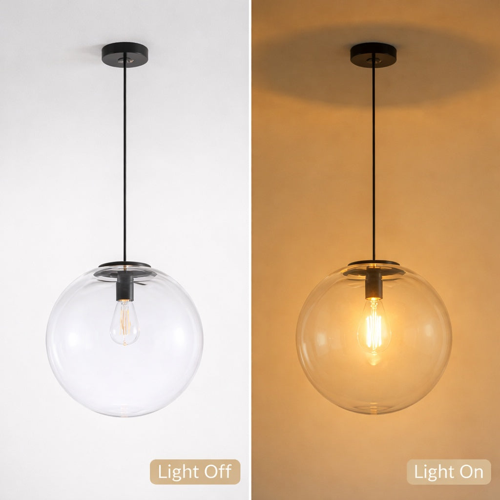 Y Insp Aero Globe 15 7 In 1 Light Black Modern Pendant With Clear Glass Shade