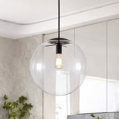 Y Insp Aero Globe 15 7 In 1 Light Black Modern Pendant With Clear Glass Shade
