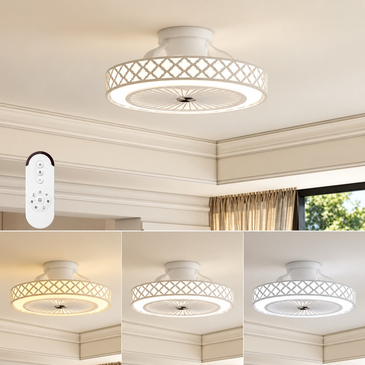 GIVIMO 19 in White White Flush Mount Modern Ceiling Fan with Integrated LED Light Kit with Remote Included
