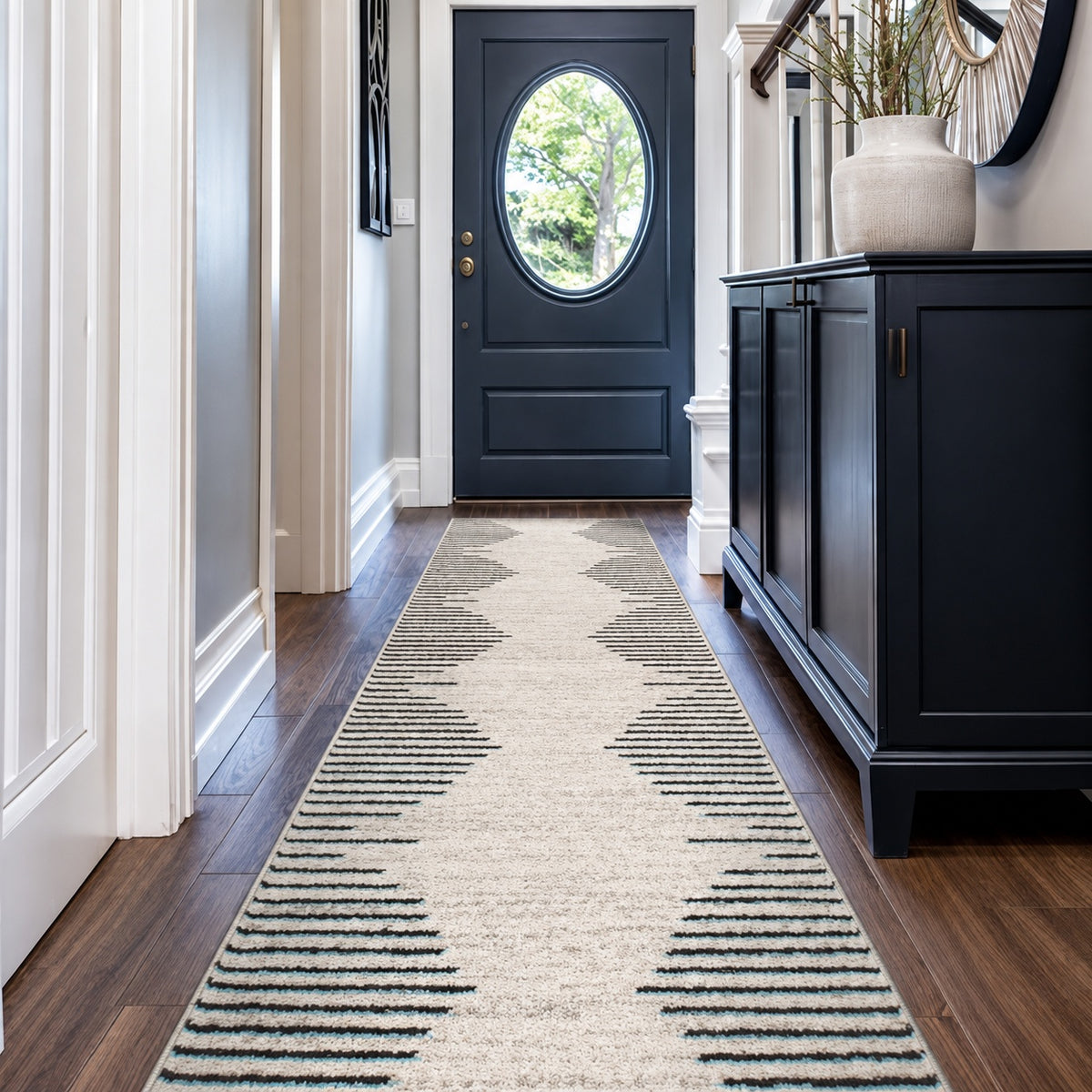 World Rug Gallery Fulton 2 ft 7 in x 10 ft Cream Bohemian Stripe Runner Rug