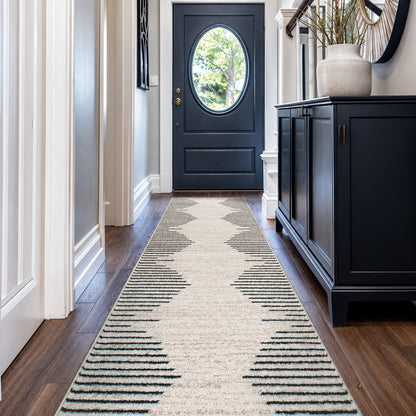 World Rug Gallery Fulton 2 ft 7 in x 10 ft Cream Bohemian Stripe Runner Rug