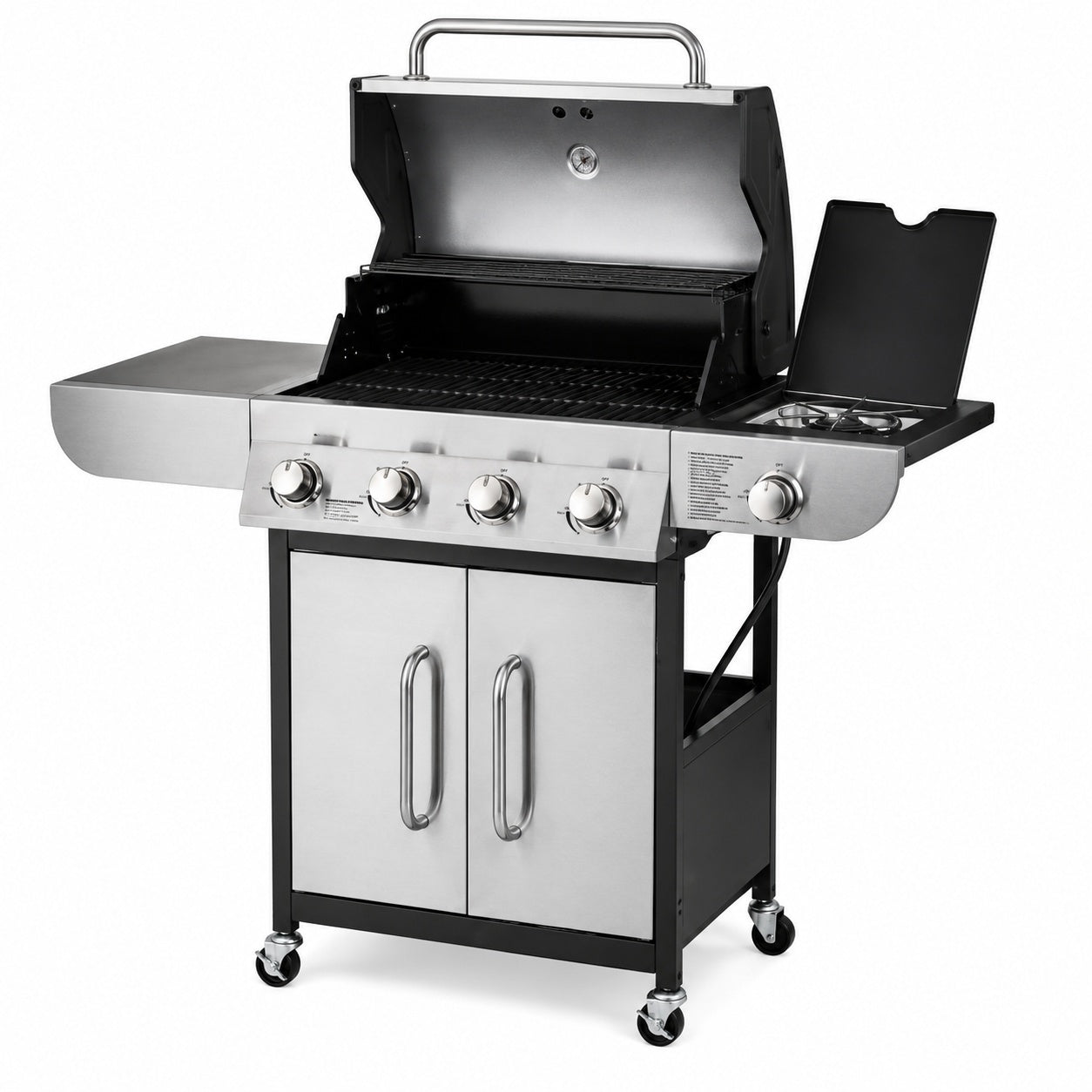 VEVOR Portable Propane Grill in Stainless Steel 4 Burner with Side Burner 425 sq in Grilling Area