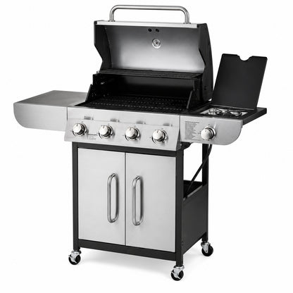 VEVOR Portable Propane Grill in Stainless Steel 4 Burner with Side Burner 425 sq in Grilling Area
