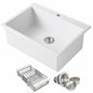 AKDY White Fireclay 30 in Single Bowl Drop in Mount Kitchen Sink with Basket Strainer