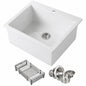AKDY White Fireclay 25 in Single Bowl Drop in Mount Workstation Kitchen Sink with Basket Strainer and Sink Grid KS821W DS