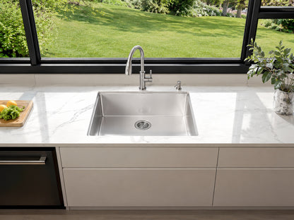 AKDY White Fireclay 25 in Single Bowl Drop in Mount Workstation Kitchen Sink with Basket Strainer and Sink Grid KS821W DS