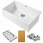 AKDY White Fireclay 33 in Single Bowl Drop in Mount Workstation Kitchen Sink with Basket Strainer KS825W