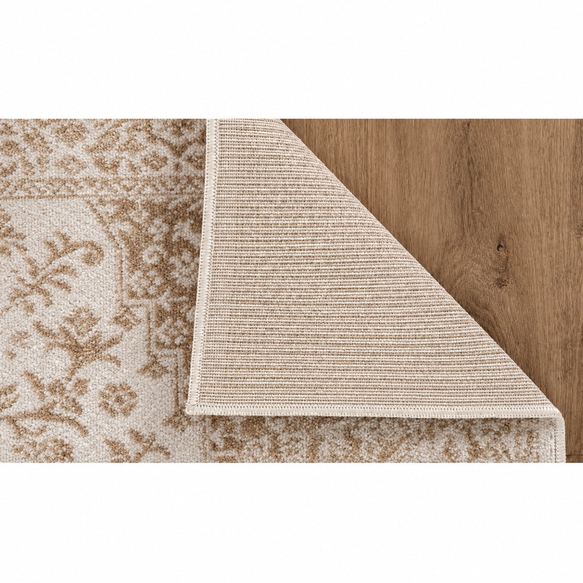 Beverly Rug Athena Beige 8 ft x 10 ft Rubber Back Washable Oriental Border Indoor Outdoor Patio Area Rug