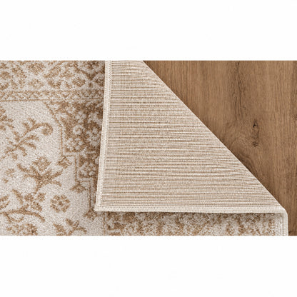 Beverly Rug Athena Beige 8 ft x 10 ft Rubber Back Washable Oriental Border Indoor Outdoor Patio Area Rug