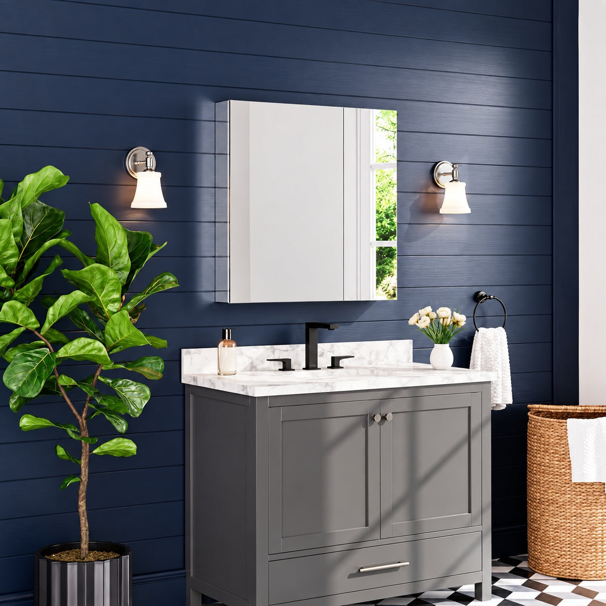 ZXDDMS 30 in W x 26 in H Rectangular Aluminum Surface Mount Bathroom or Medicine Cabinet with Beveled Edge Mirror HH JK5224 S C