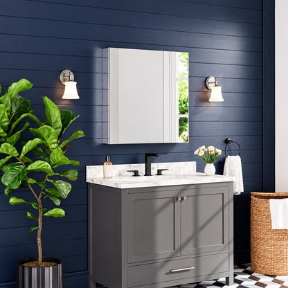 ZXDDMS 30 in W x 26 in H Rectangular Aluminum Surface Mount Bathroom or Medicine Cabinet with Beveled Edge Mirror HH JK5224 S C