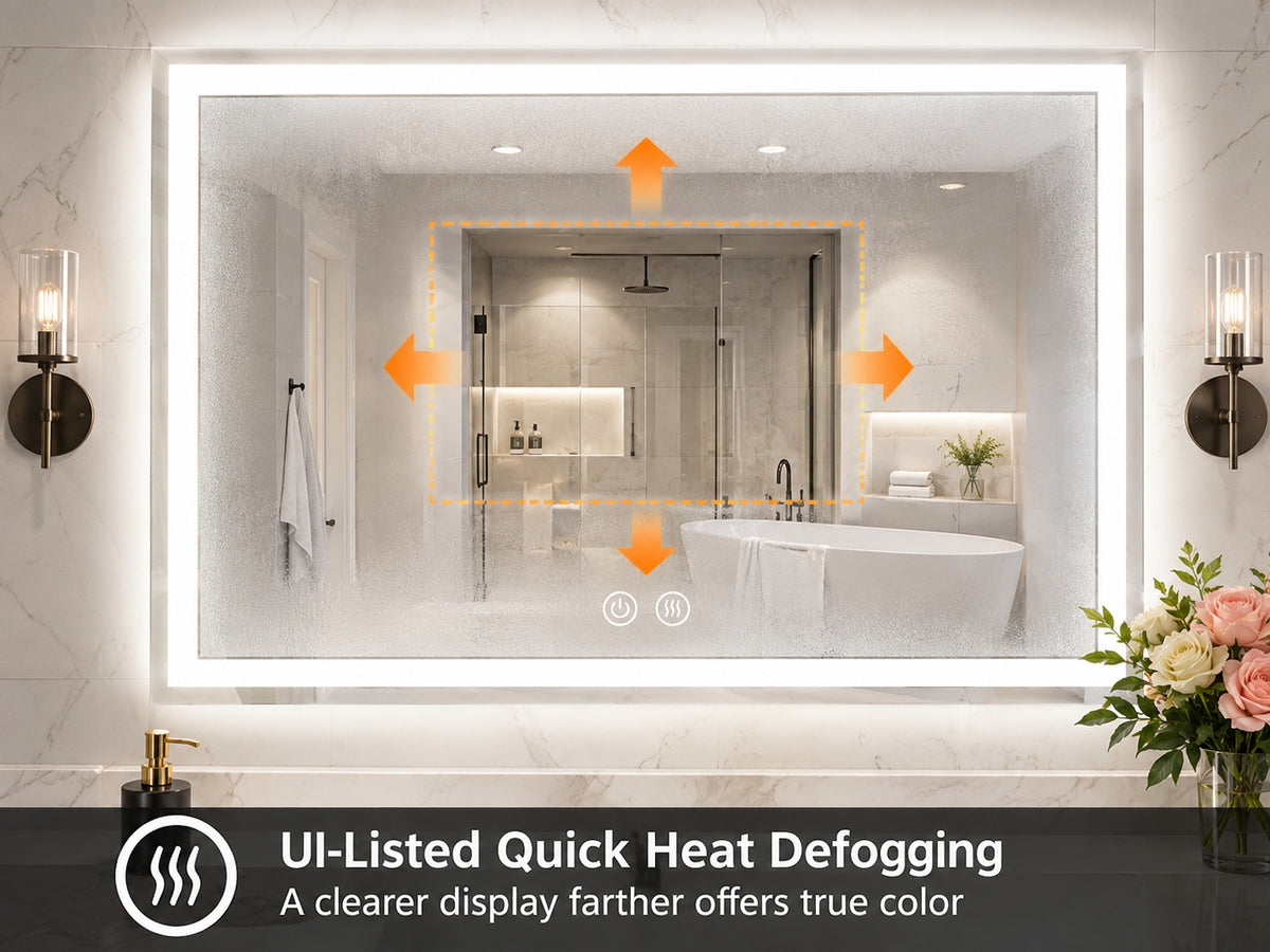 TETOTE 28 in W x 36 in H Rectangular Frameless Wall LED Lighted Bathroom Vanity Mirror with Light with Backlit and Anti Fog HD BM54 7191F