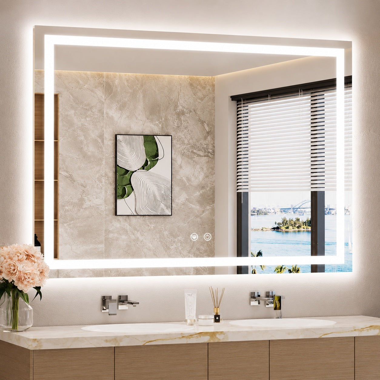TETOTE 48 in W x 36 in H Rectangular Frameless Wall LED Lighted Bathroom Vanity Mirror with Light with Backlit and Anti Fog