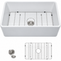 Fulorni 30 x 18 White Fireclay Farmhouse Kitchen Sink Reversible Apron Front Single Bowl Glossy Ceramic Porcelain Sinks HD FL3018AWR1MJ