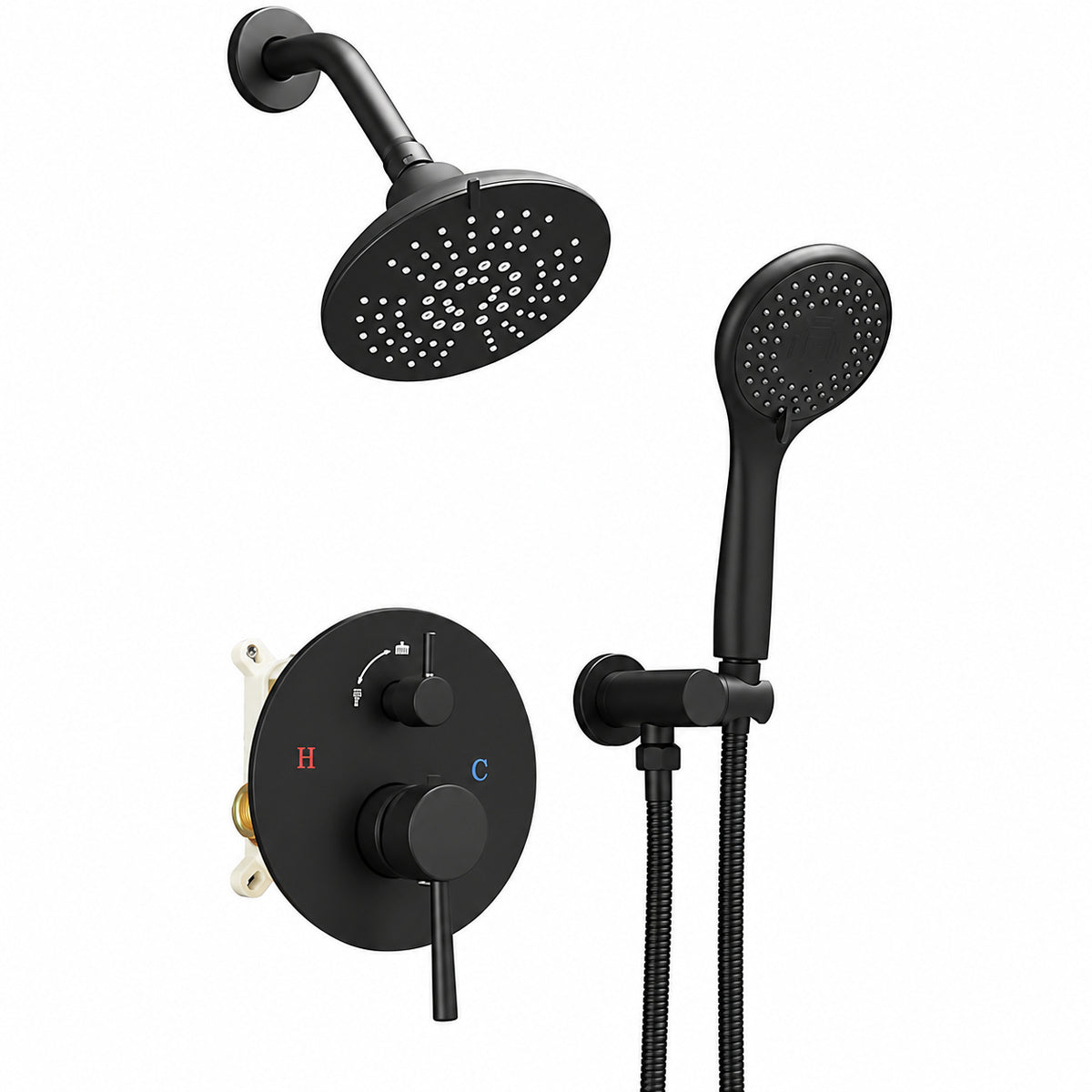 BATHADORE Single Handle 4 Spray Round Shower Faucet 2 5 Gpm with Detachable Handheld Shower in Black Valve Included BAS0282BD B