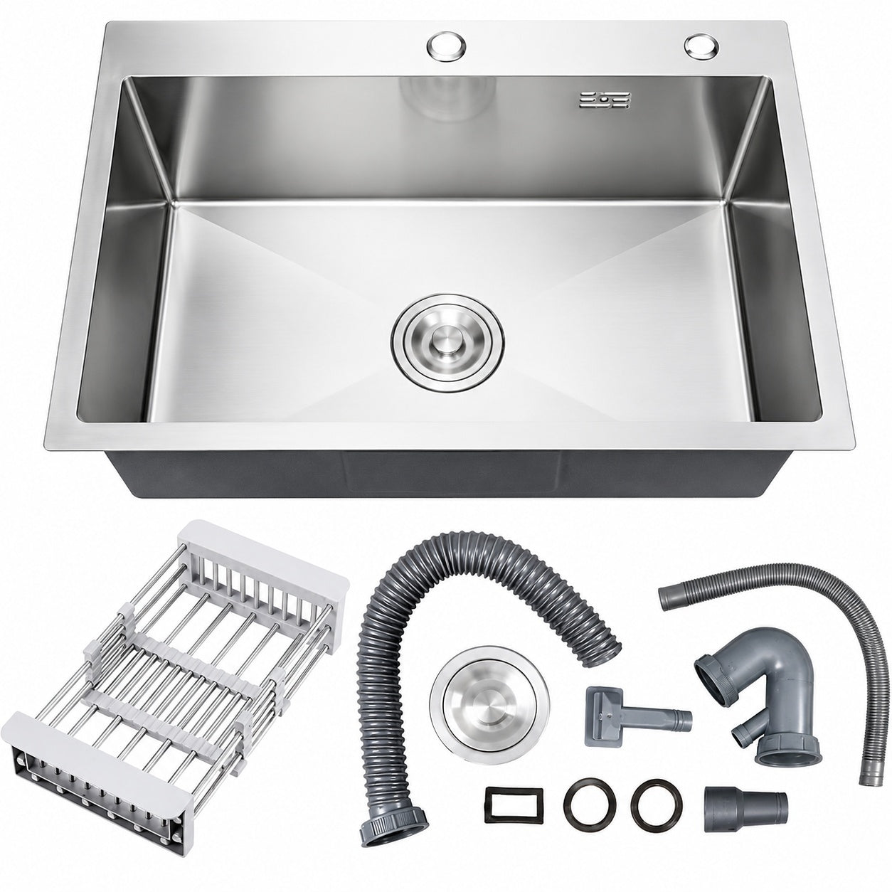 Whatseaso 30 in Topmount Undermount Drop in Single Bowl Stainless Steel Kitchen Sink with Basket Strainer