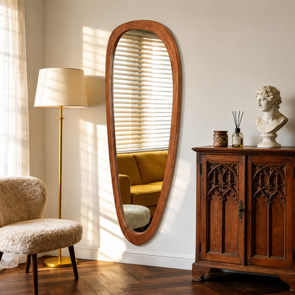 LuxHomez 22 in W x 60 in H Irregular Natural Wood Frame Wall Mirror Distinctive Asymmetric Design WMYX 2260GO1