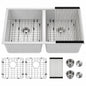 Fulorni 33 in Classic White Quartz Granite Composite Kitchen Sink Undermount 50 50 Double Bowl Basin Easy to Clean HD FL GU3319W2