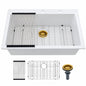 Kichae 33 in Undermount White Granite Quartz Composite Single Bowl Kitchen Sink with Bottom Grid with Gold Drain Kit
