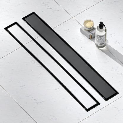HOMEMYSTIQUE 24 in Linear Shower Drain with 2 in 1 Tile Insert Grate 304 Stainless Steel Floor Drain w Strainer Matte Black H 105FD24 B