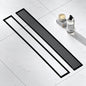 HOMEMYSTIQUE 24 in Linear Shower Drain with 2 in 1 Tile Insert Grate 304 Stainless Steel Floor Drain w Strainer Matte Black H 105FD24 B