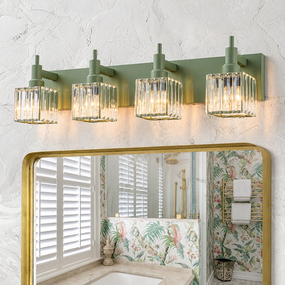 EDISLIVE 27 5 in 4 Light Modern Macaron Green Bathroom Vanity Light with Crystal Shades 81010000089788