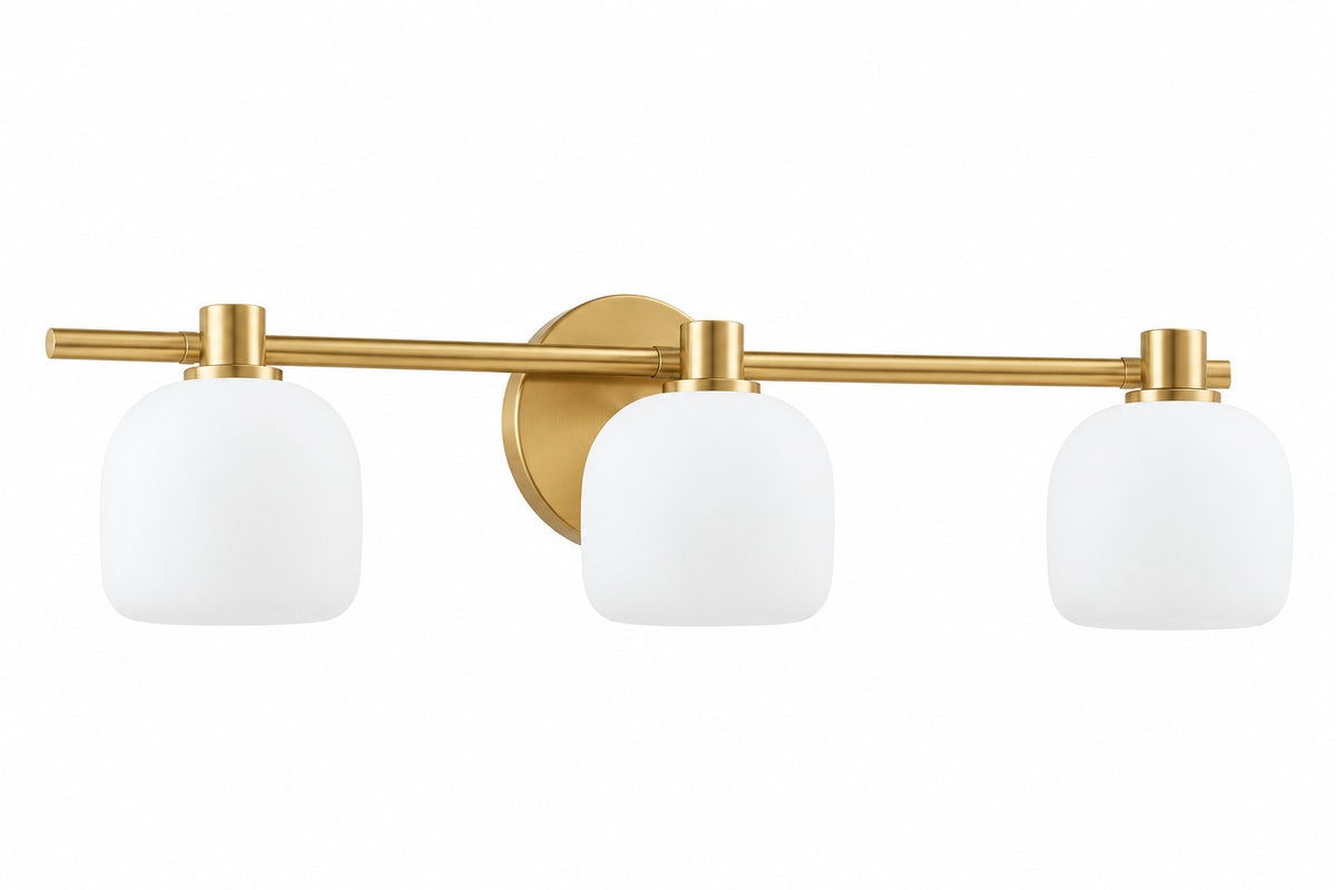 Thesis Valentina 24 in 3 light Champagne Gold Vanity Light with Etched Opal Glass Shades 207013A