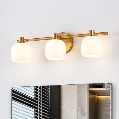 Thesis Valentina 24 in 3 light Champagne Gold Vanity Light with Etched Opal Glass Shades 207013A