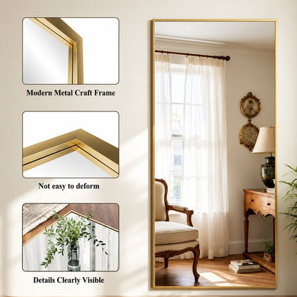XRAMFY Morden Gold 34 in W x 76 in H Rectangle Aluminum Alloy Framed Full Length Standing Mirror