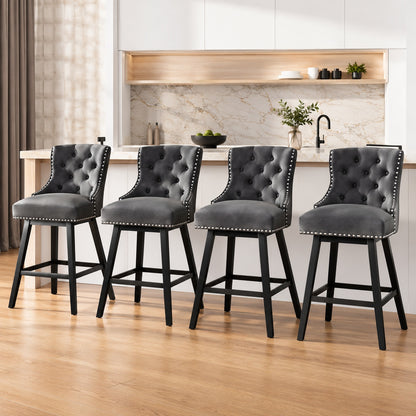 Hochwertiges 30 in Gray Faux Leather Upholstered Solid Wood Frame Bar Height Swivel Bar Stool Set of 4 HD BS001PGR 4