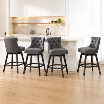Hochwertiges 30 in Gray Faux Leather Upholstered Solid Wood Frame Bar Height Swivel Bar Stool Set of 4 HD BS001PGR 4