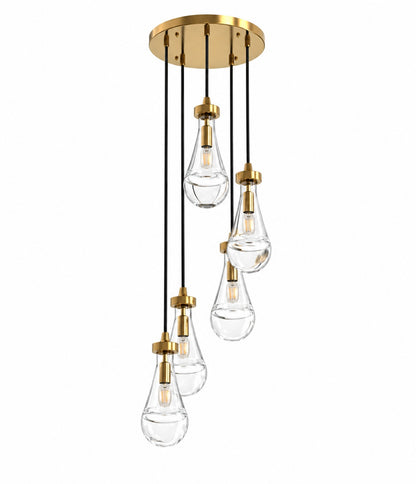 Emeritpro 5 Light Copper Pendant Light with Teardrop Glass Shades Traditional Hanging Chandelier E12 Base No Bulbs Included HG CX25001EDBA2 1AP3
