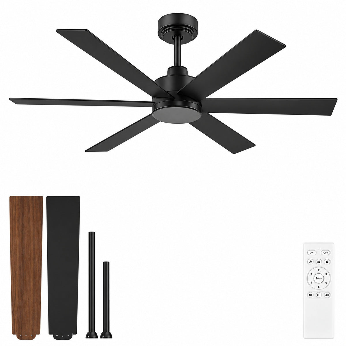 HINNIXY 48 in Black Ceiling Fans without Lights Remote 6 Speed Reversible Quiet DC Motor Fandelier Downrod for Living Bedroom ZMF48TGBK12HD