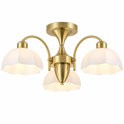 TinHon 24 in 3 Light Modern Brass Semi Flush Mount Ceiling Light with Milk Glass Shades for Bedroom Kitchen Hallway Entryway ZS CZ103 GD 03