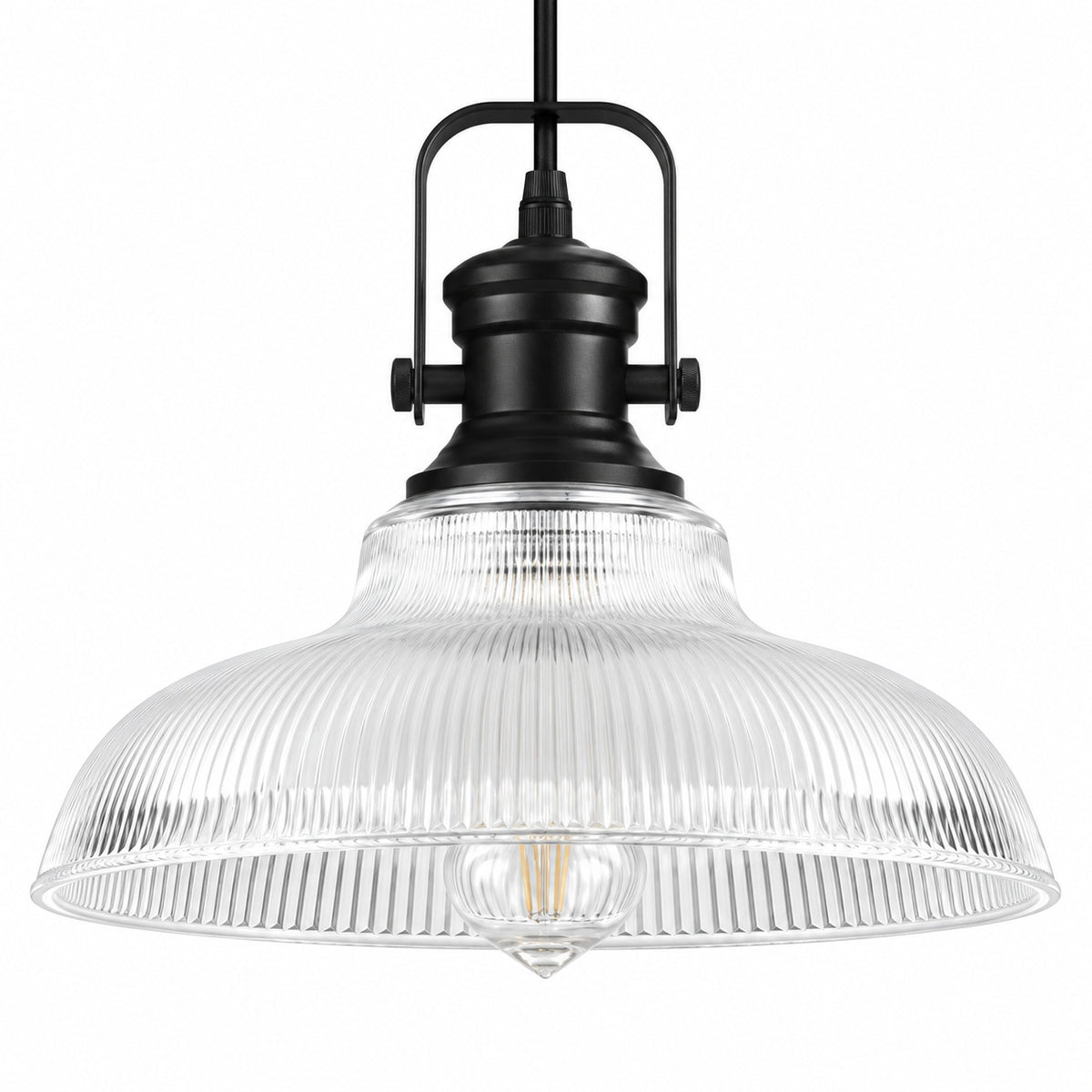 Merbotin RayHome 1 Light Farmhouse Matte Black Industrial Pendant Light with Ribbing Shade for Kitchen Island Sink GY046 1B