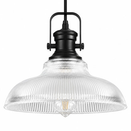 Merbotin RayHome 1 Light Farmhouse Matte Black Industrial Pendant Light with Ribbing Shade for Kitchen Island Sink GY046 1B