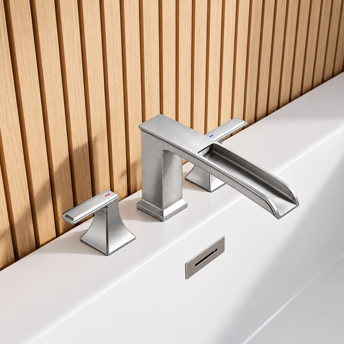 ANDROME 2 Handle Deck Mount Widespread Waterfall Bathtub Faucet Roman Tub Faucet in Brushed Nickel ANDROME69122BN