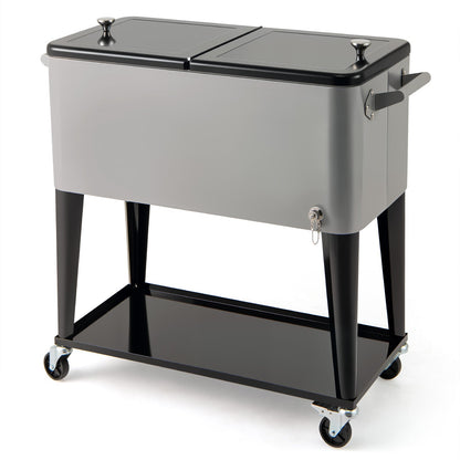 Portable Patio Cooler with Bottom Storage Shelf and Bottle Opener