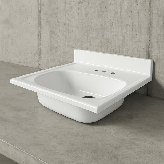 25 in. W x 22 in. D Cultured Marble White Round Single Sink Vanity Top in White