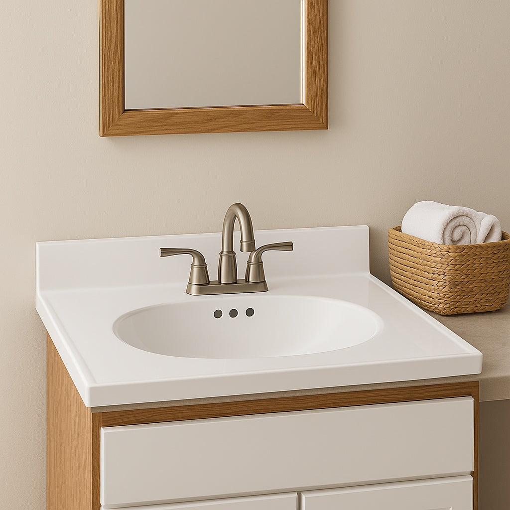25 in. W x 22 in. D Cultured Marble White Round Single Sink Vanity Top in White