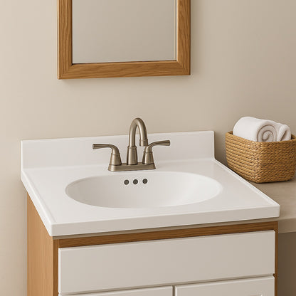 25 in. W x 22 in. D Cultured Marble White Round Single Sink Vanity Top in White