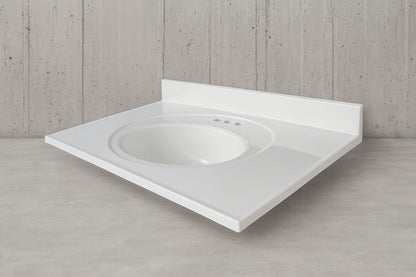 Newport 37 in. W x 22 in. D Cultured Marble White Round Single Sink Vanity Top in White