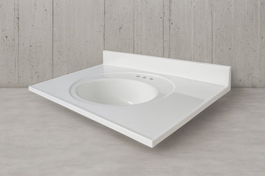 Newport 37 in. W x 22 in. D Cultured Marble White Round Single Sink Vanity Top in White