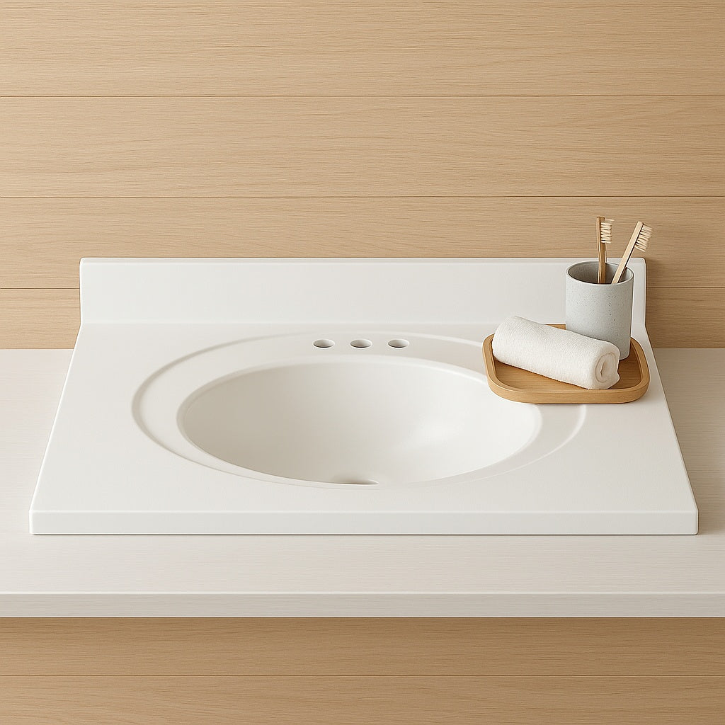 Newport 37 in. W x 22 in. D Cultured Marble White Round Single Sink Vanity Top in White